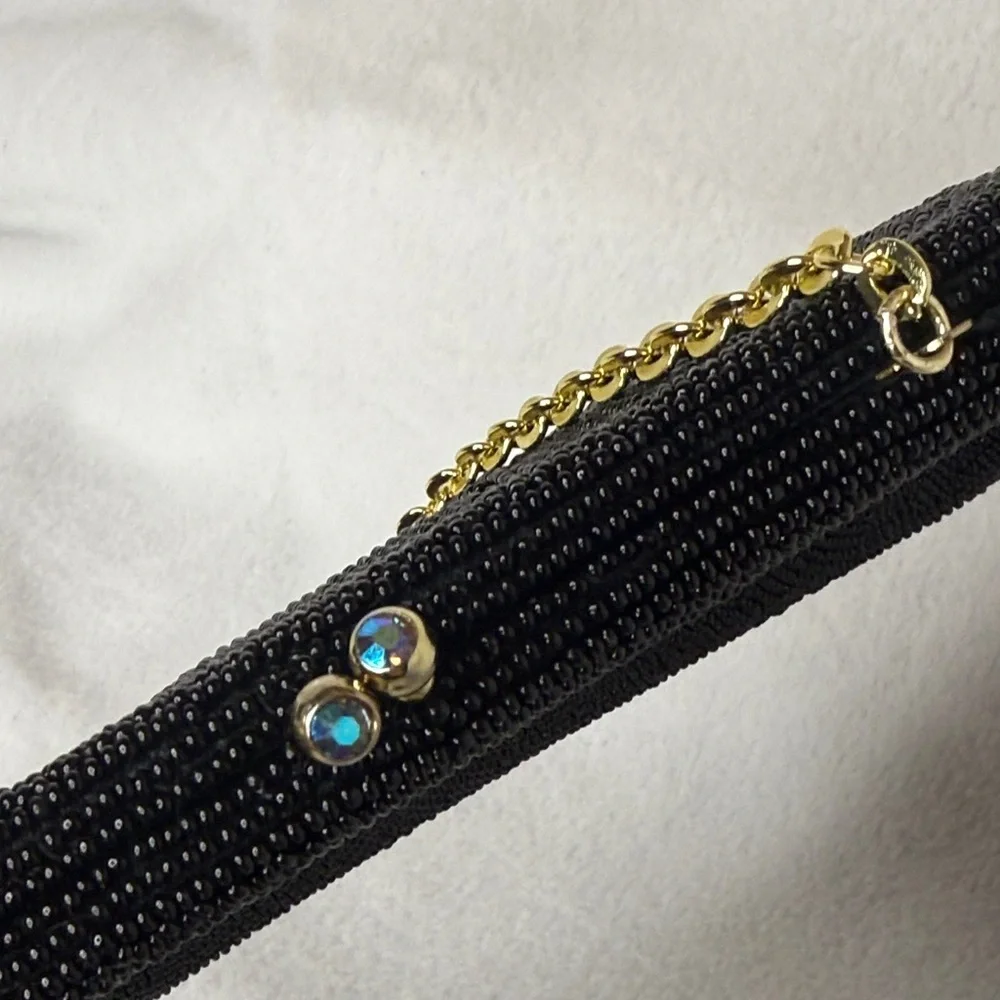 Vintage Black Beaded Kisslock Clutch Handbag and Coin Purse Set Made in Japan